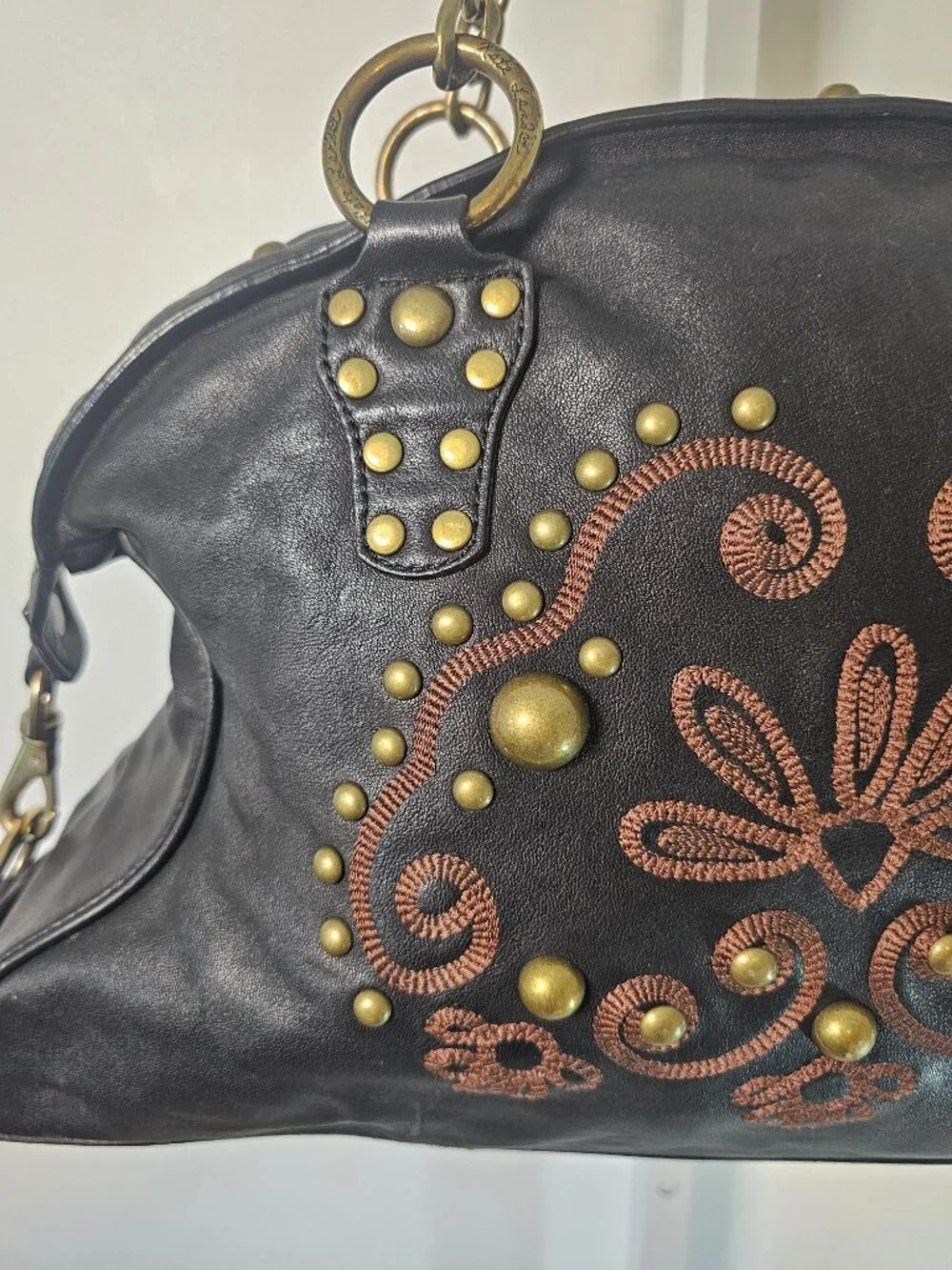 Kate Landry Bag Shoulder Y2K Leather Studded Chains Grunge Boho